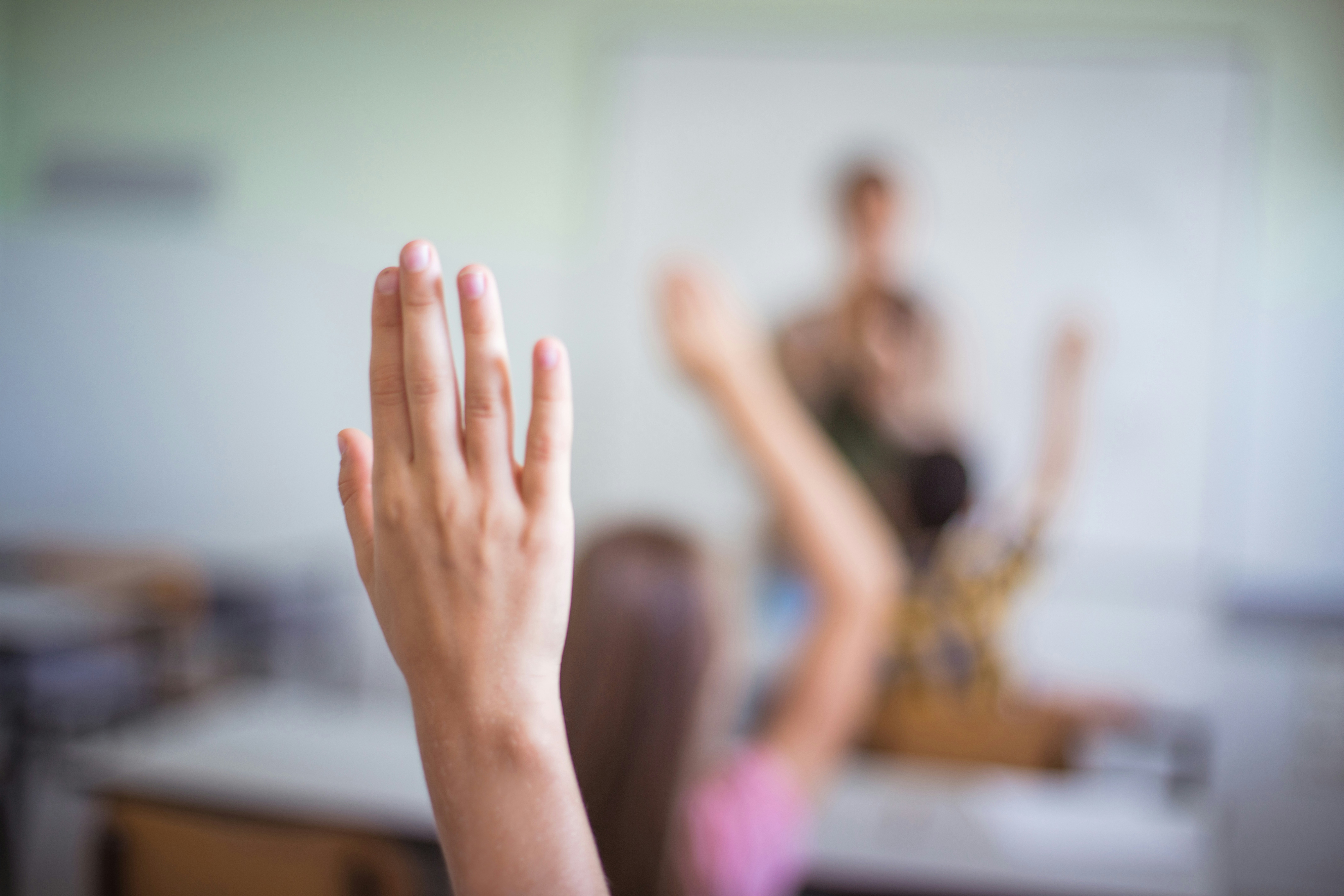Kid raising hand in class